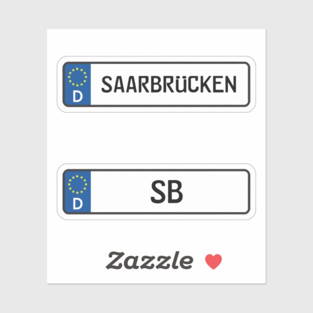Sticker Saarbrucken kennzeichen, Plaque allemande d'immatr (Feuille)