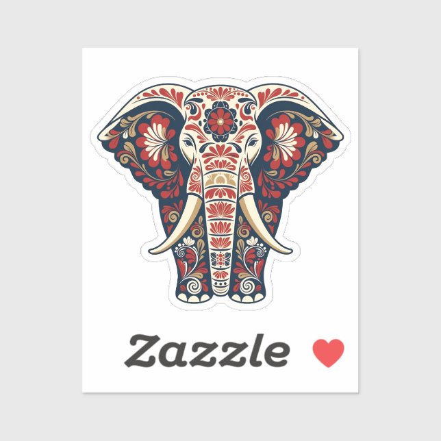 Sticker Sacred Elephant Totem - Red & Navy Floral Filigree (Feuille)