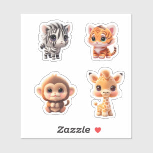 Sticker Safari amis tigre girafe zèbre singe éléphant
