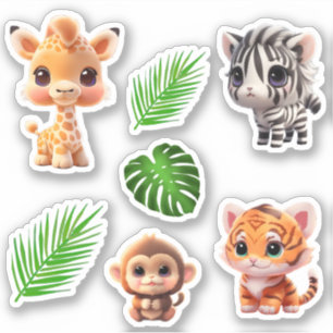 Sticker Safari amis tigre girafe zèbre singe éléphant
