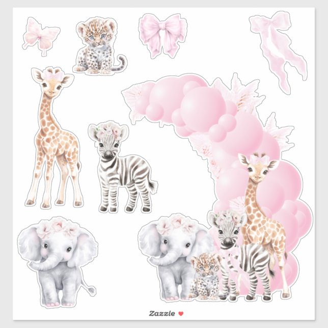 Sticker Safari animal Blush rose Boho bébé fille douche (Feuille)