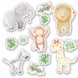 Sticker Safari Animaux sauvages Feuilles tropicaux