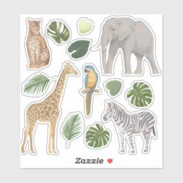 Sticker Safari Animaux sauvages Feuilles tropicaux
