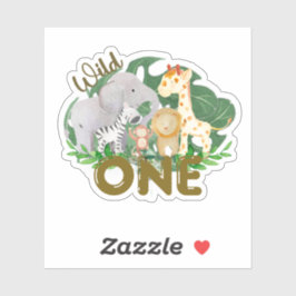 Sticker Safari Wild One Animaux Feuilles tropicaux