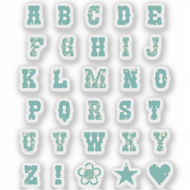 Sticker Sage Green Dainty Floral Monogramme Alphabet Lettr (Devant)