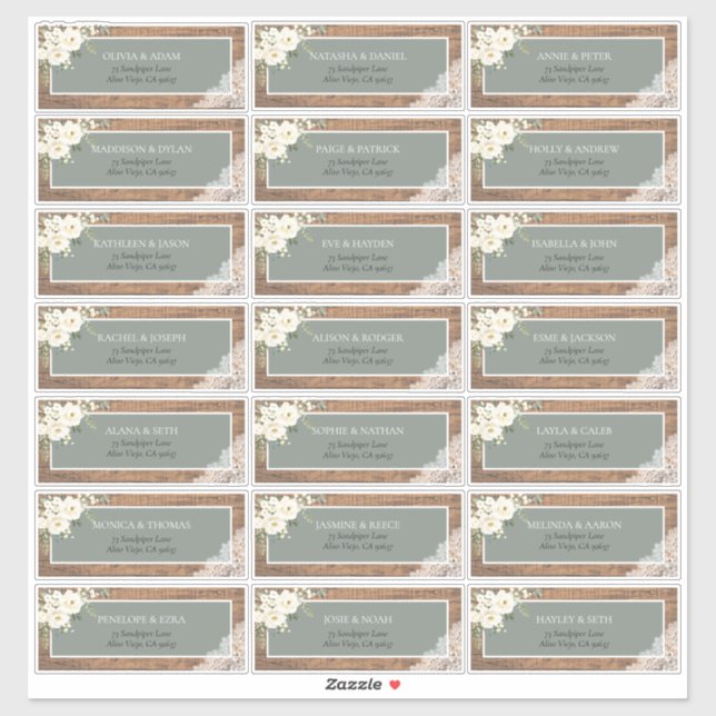Sticker Sage Green Eucalyptus Blanc Floral Adresse St (Feuille)