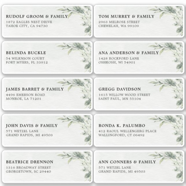 Sticker Sage Green Eucalyptus Mariage Nom d'hôte Adresse (Devant)