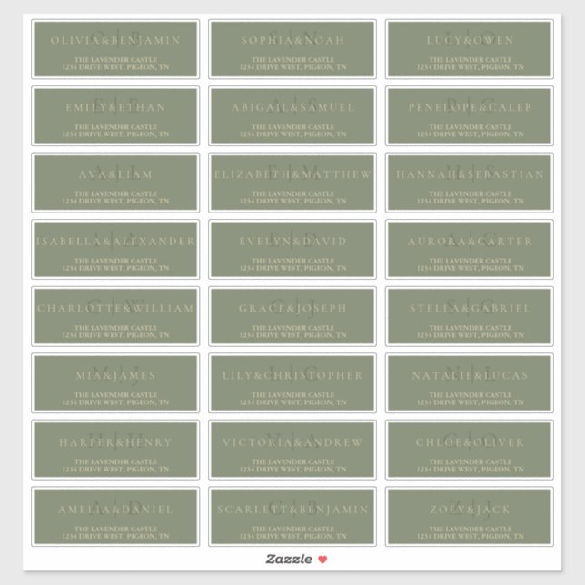 Sticker Sage Green Gold Modern Forme Mariage Adresse (Feuille)