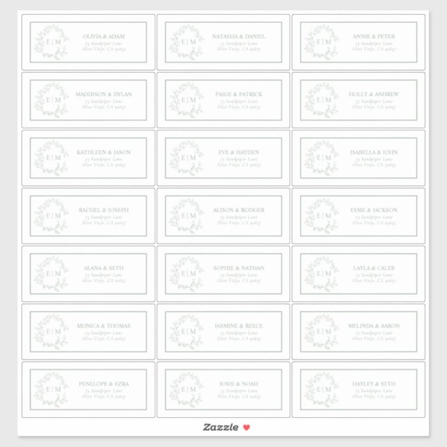 Sticker Sage Green Leafy Crest Monogram Adresse du client (Feuille)