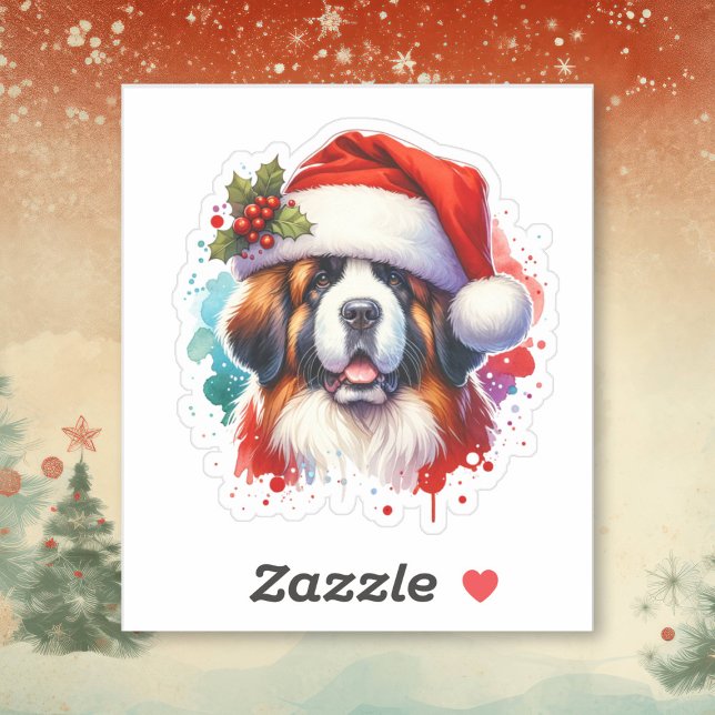 Sticker Saint Bernard à Noël à Santa Hat (Créateur téléchargé)