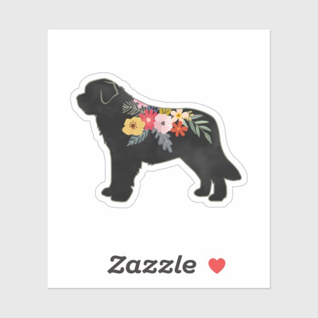 Sticker Saint-Bernard Dog Breed Boho Floral Silhouette (Feuille)