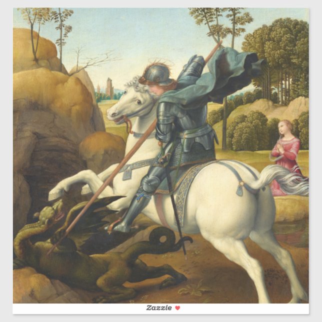 Sticker Saint George et le Dragon, 1506 par Raphael (Feuille)