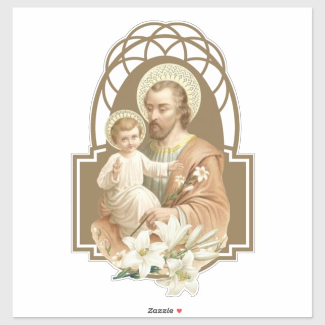 Sticker Saint Joseph avec l'enfant Jésus Lilies (Feuille)