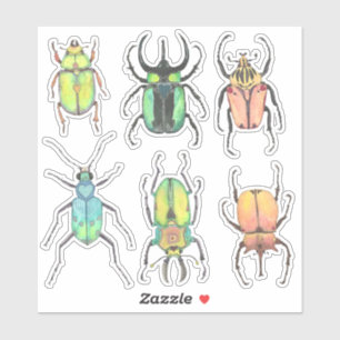 Sticker Saint Valentin Amour Bugs Aquarelle Beetles