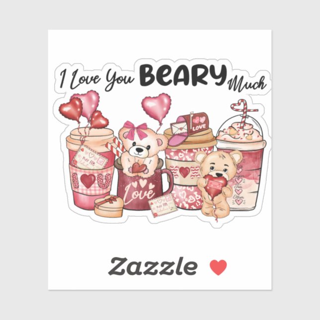 Sticker Saint-Valentin Café Teddy Coeurs d'ours (Feuille)