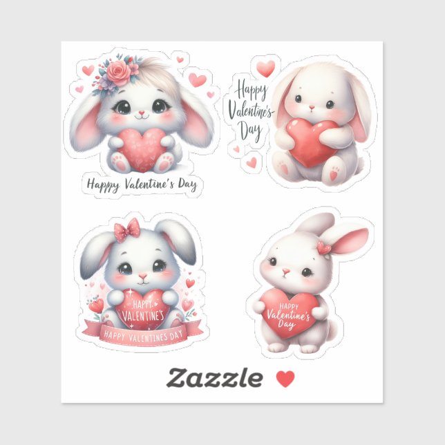 Sticker Saint-Valentin de mignons lapins bébés (Feuille)