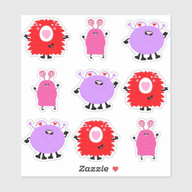Sticker Saint Valentin Monster (Feuille)