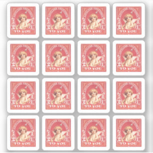 Sticker Saint Valentin Salutations Cupid Rouge Faux Timbre