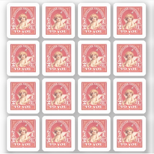 Sticker Saint Valentin Salutations Cupid Rouge Faux Timbre (Devant)