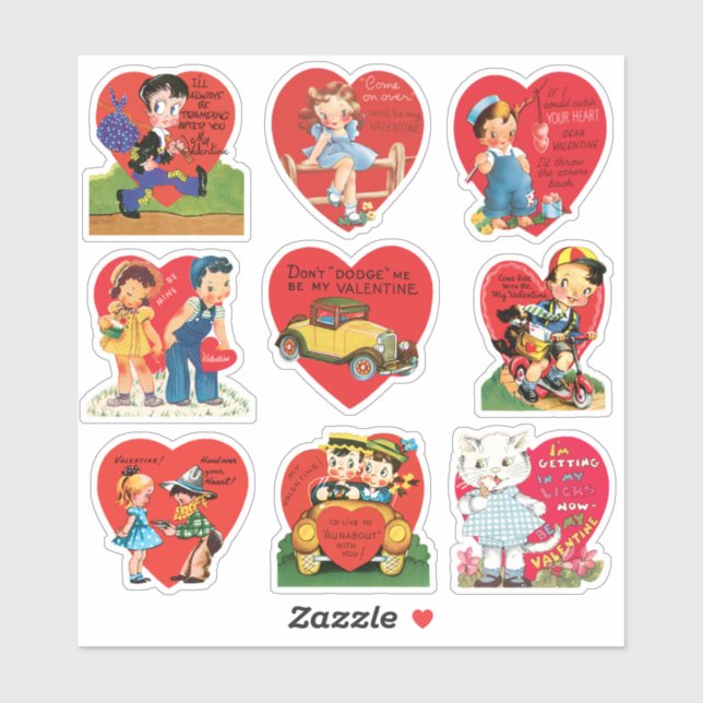 Sticker Saint Valentin vintage, Amour rétro et Romance (Feuille)