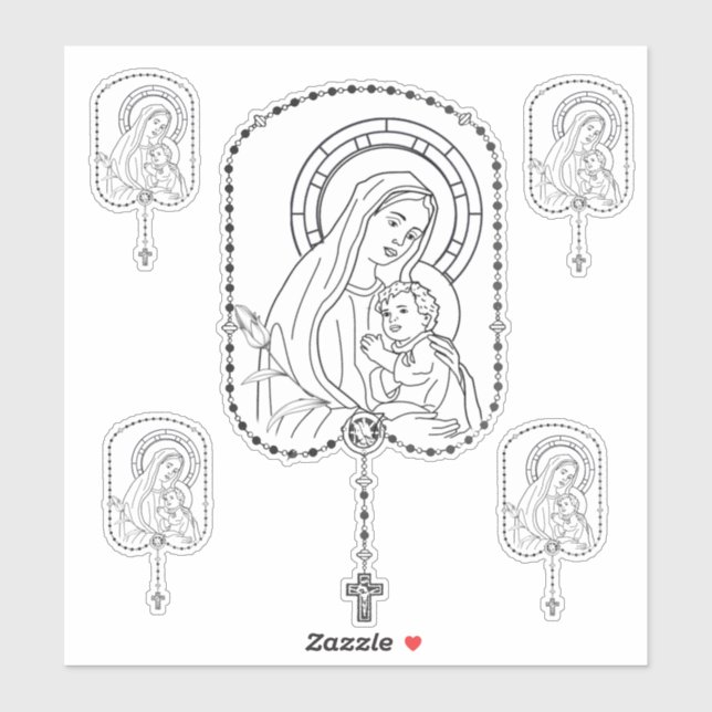 Sticker Sainte Vierge Marie Jésus Religieux (Feuille)