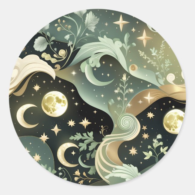 Sticker - Salbeigrüner Mond im Weltraum  (Vorderseite)