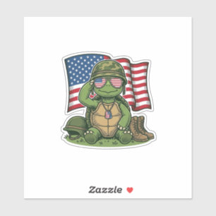 Sticker Salut de tortue patriotique Vector Design_1