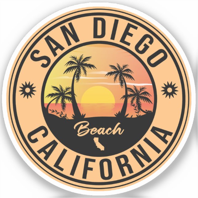 Sticker San Diego California Retro Sunset Souvenirs 80s (Recto)