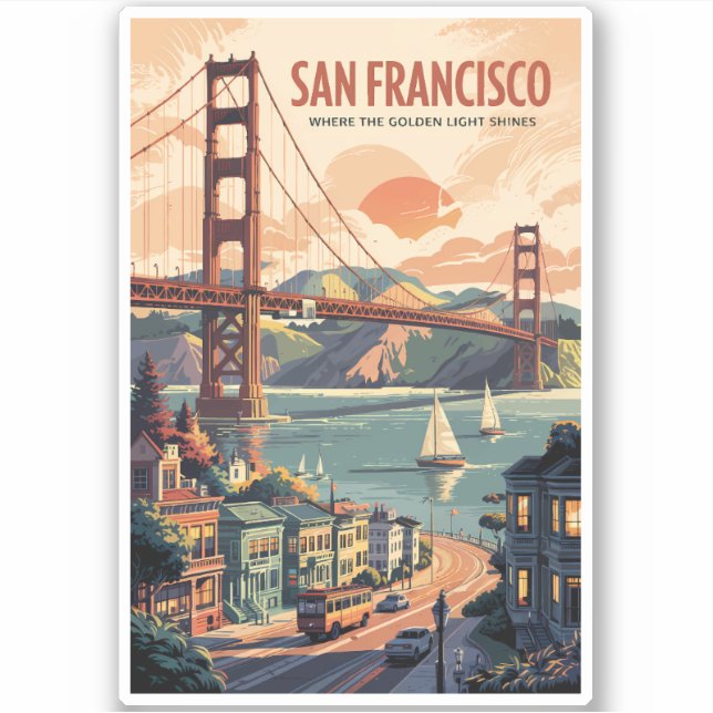 Sticker San Francisco California Skyline Travel Art Retro (Devant)