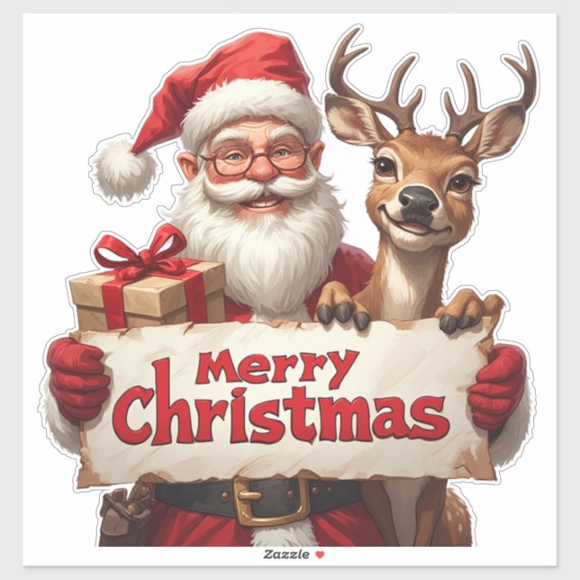 Sticker Santa Claus And Happy Reindeer (Feuille)
