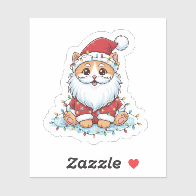 Sticker Santa Paws Cute Cat in Santa Costume Christmas  (Feuille)