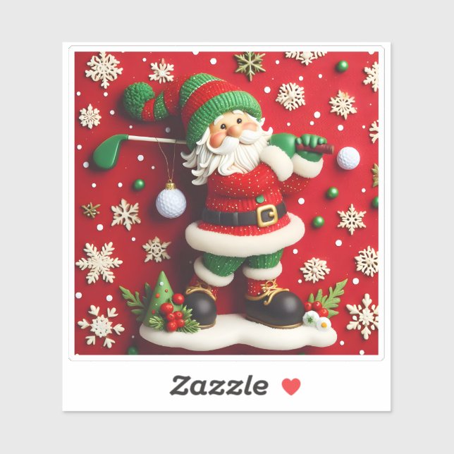 Sticker Santa Playing Golf in Winter (Feuille)