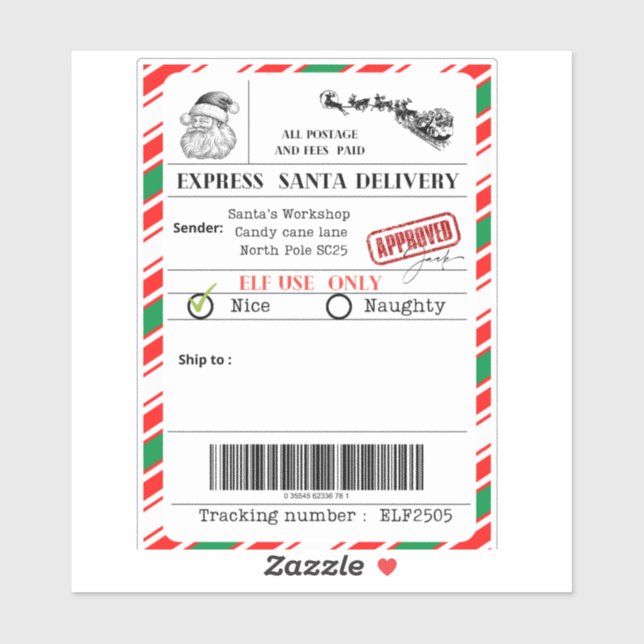 Sticker Santa shipping label (Feuille)