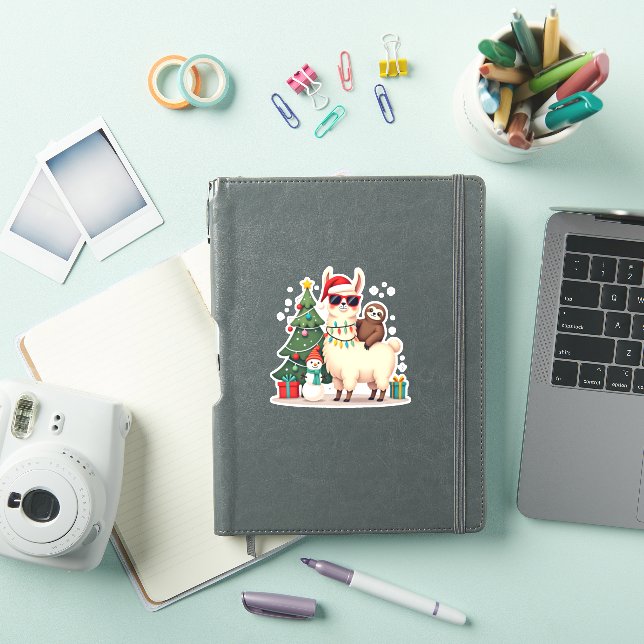Sticker Santa Xmas Funny Llama Sloth Christmas (2) (Couverture iPad)