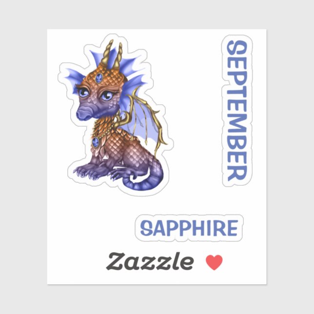 Sticker Saphir de septembre de dragon de bébé de pierre (Feuille)