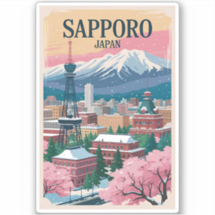 Sticker Sapporo Japon Illustration Voyage Art Vintage