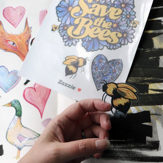 Sticker Sauvez les abeilles violet Daisy Flower Art Bee Lo (Créateur téléchargé)