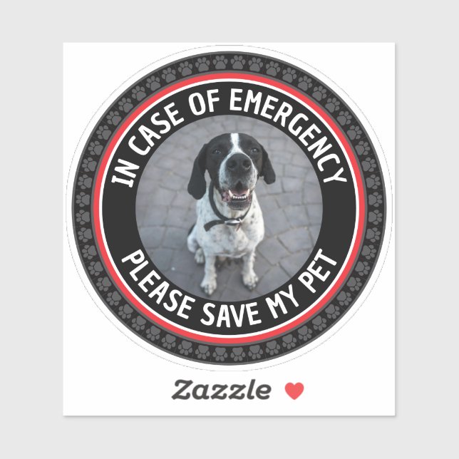 Sticker SAVE MY PET Safety Alert Custom Photo Modern  (Feuille)