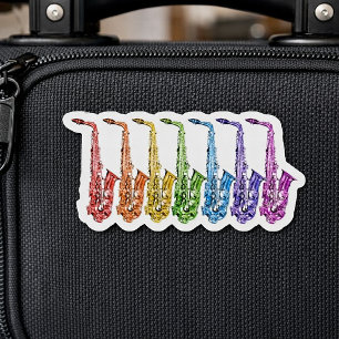 Sticker Saxophone Arc-en-Ciel Alignement Coloré