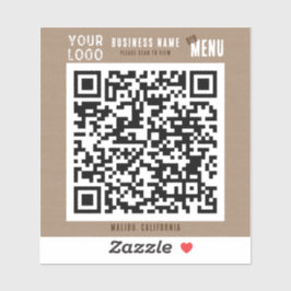 Sticker Scan QR Code Menu Charme rustique Papier Kraft