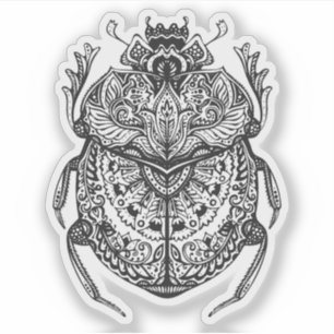 Sticker Scarabéen Nouvel Âge égyptien noir et blanc dessin