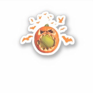 Sticker Scary Softball Jack O39Lantern Pumpkin Halloween S