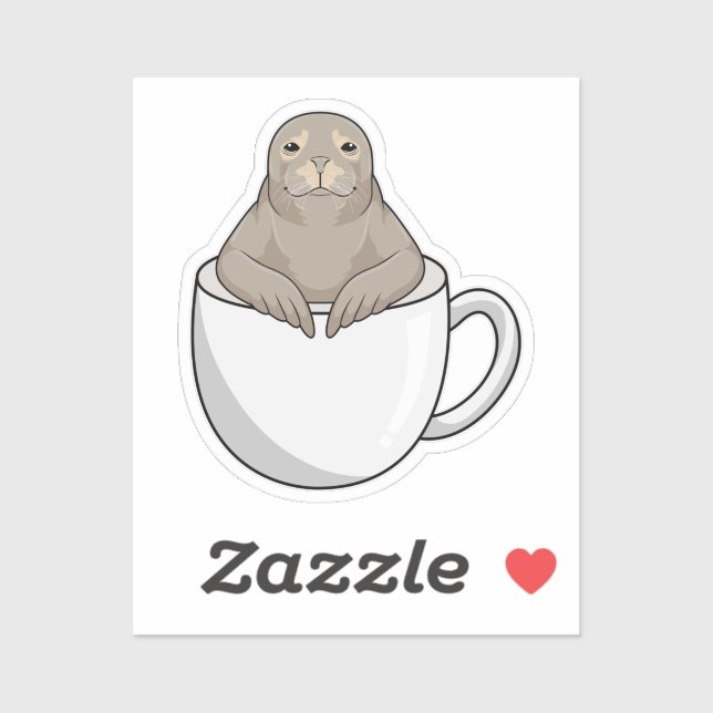 Sticker Sceau avec tasse de café (Feuille)