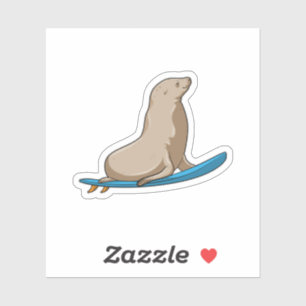 Sticker Sceau comme surfeur avec Surfboard
