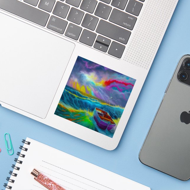 Sticker Scène De Bateau (Ordinateur portable avec iPhone)