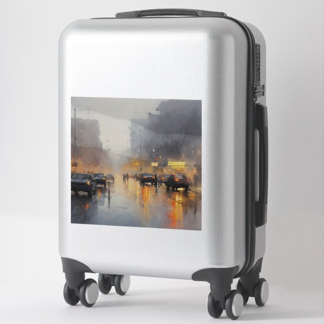 Sticker Scène de pluie du soir en ville (Sur valise)