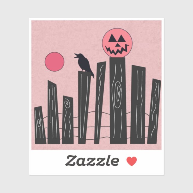 Sticker Scène d'Halloween avec clôture, corneille, pleine  (Feuille)