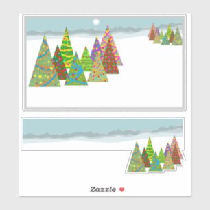 Sticker Scène hivernale avec sapins de Noël