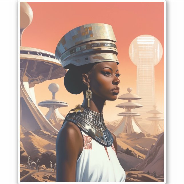 Sticker Science-fiction futuriste de la reine afrofuturist (Devant)