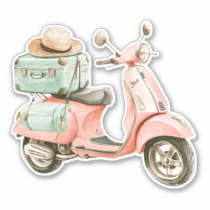 Sticker Scooter côtier rose et aqua mignon